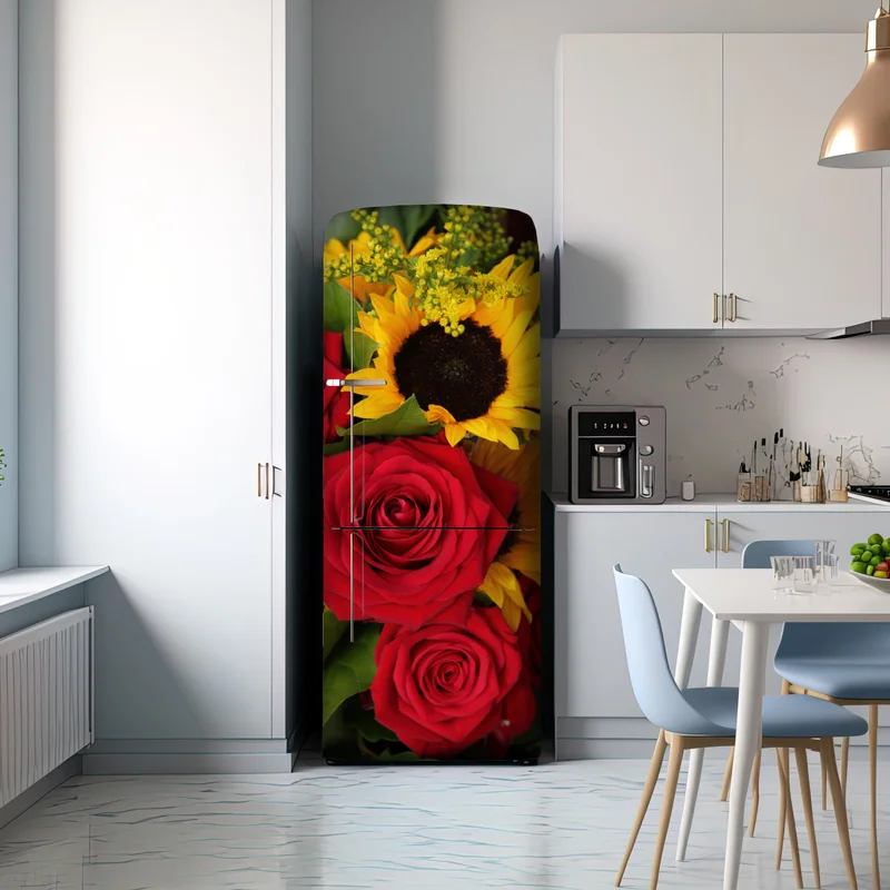 Kühlschrankaufkleber rote rosen und sonnenblumen im bukett Kühlschrankaufkleber rote rosen und sonnenblumen im bukett