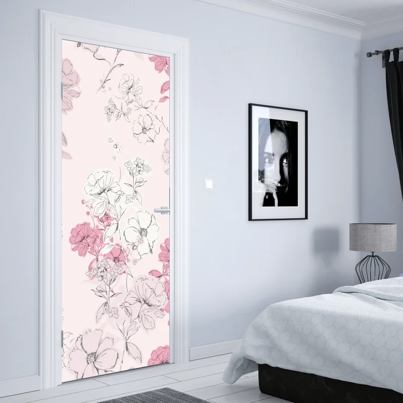 Türaufkleber zartes rosa blumenmuster