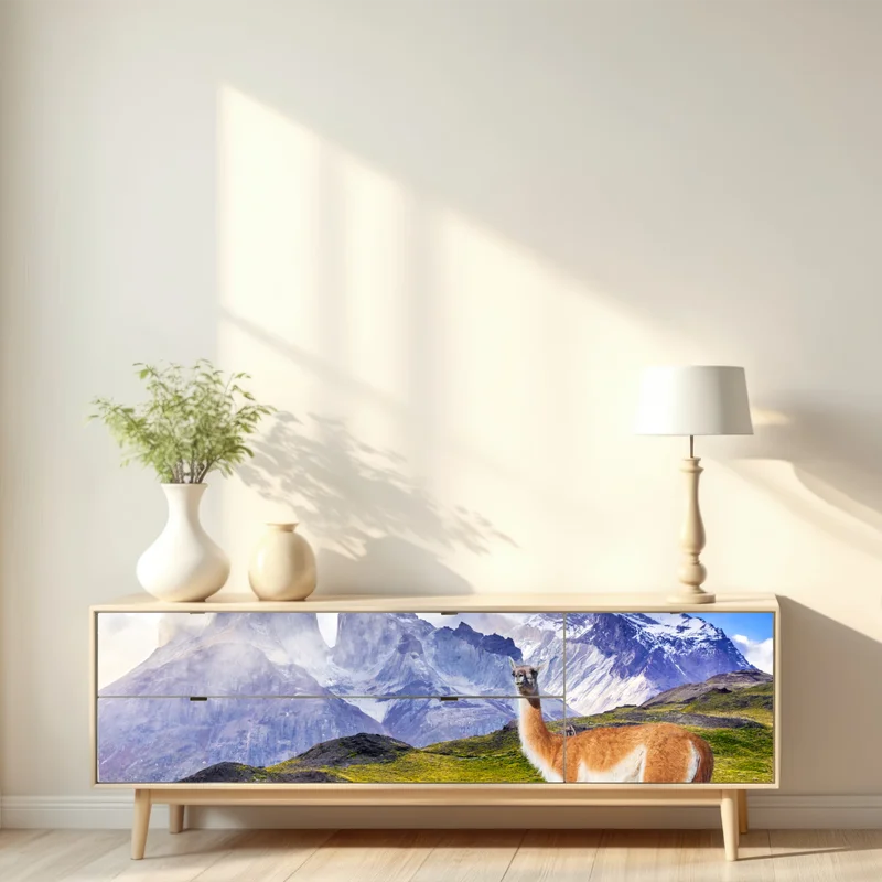 Repositionierbarer Aufkleber Torres del Paine Patagonia landschaft mit guanako