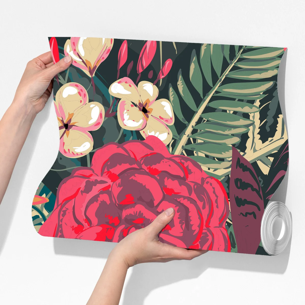 Fototapete tropisches blumenmuster in rosa und türkis Fototapete tropisches blumenmuster in rosa und türkis