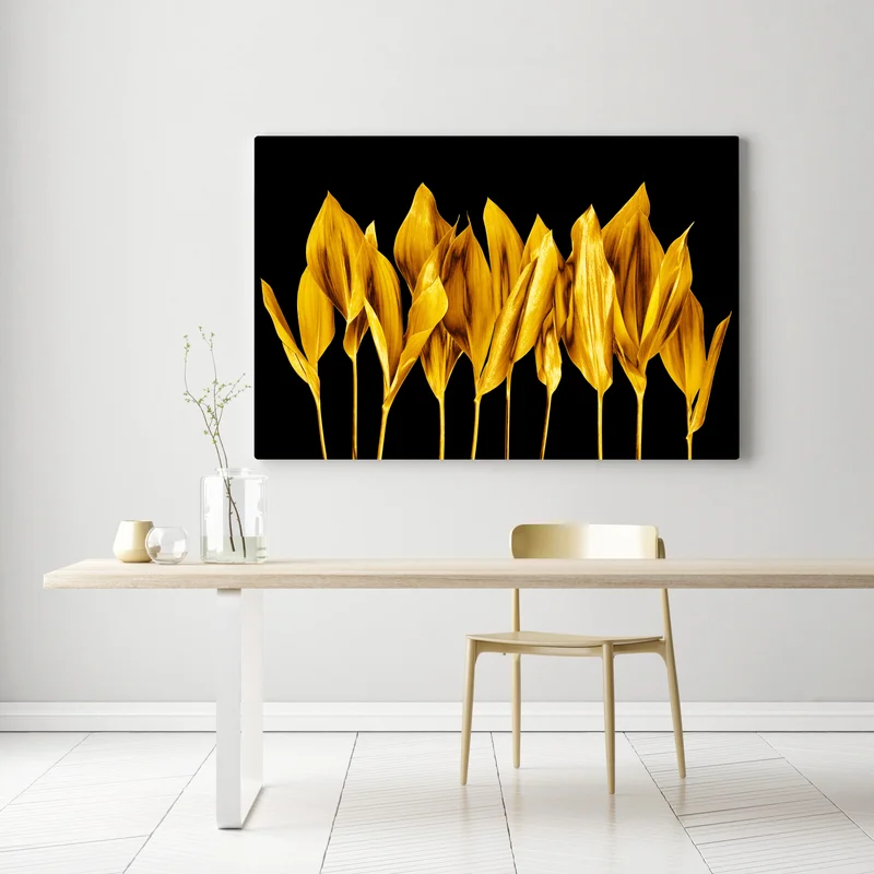 Leinwandbild goldene blätter auf schwarzem hintergrund Leinwandbild goldene blätter auf schwarzem hintergrund