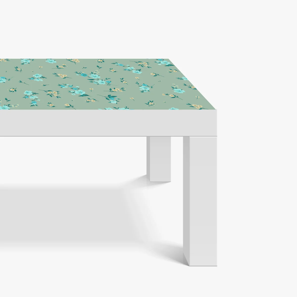 Tischaufkleber und Schreibtischaufkleber pastell türkis blumenmuster auf salbeigrünem hintergrund Tischaufkleber und Schreibtischaufkleber pastell türkis blumenmuster auf salbeigrünem hintergrund