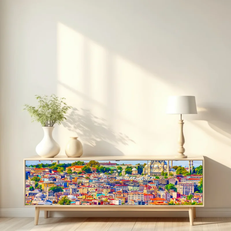 Repositionierbarer Aufkleber lebendige Skyline von Istanbul über dem Bosporus Repositionierbarer Aufkleber lebendige Skyline von Istanbul über dem Bosporus