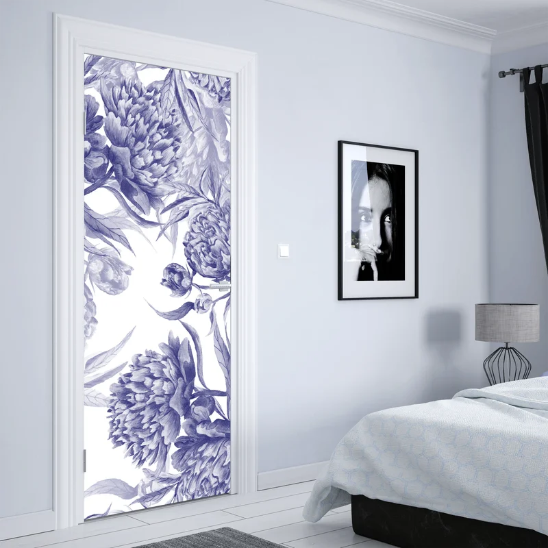 Türaufkleber blaue pfingstrosen botanisches muster Türaufkleber blaue pfingstrosen botanisches muster