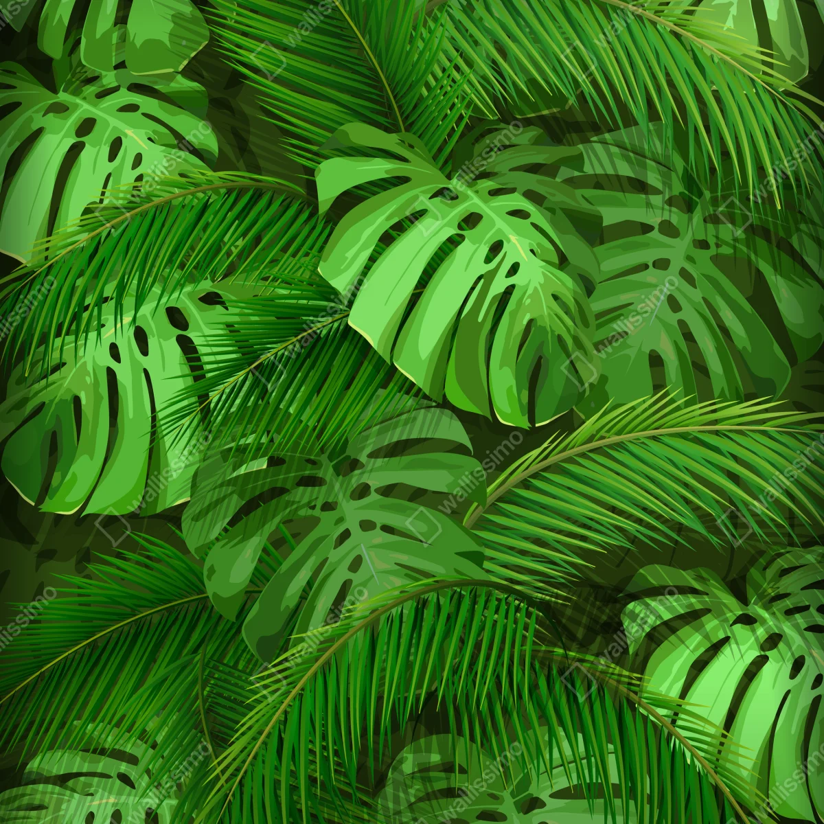 Fototapete üppige tropische monstera- und palmenblätter Fototapete üppige tropische monstera- und palmenblätter