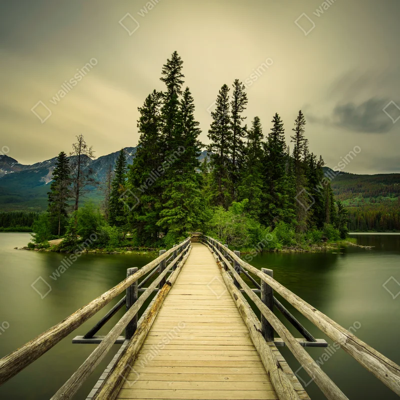 Leinwandbild abendlicher weg zur Pyramid Island, Jasper National Park Leinwandbild abendlicher weg zur Pyramid Island, Jasper National Park