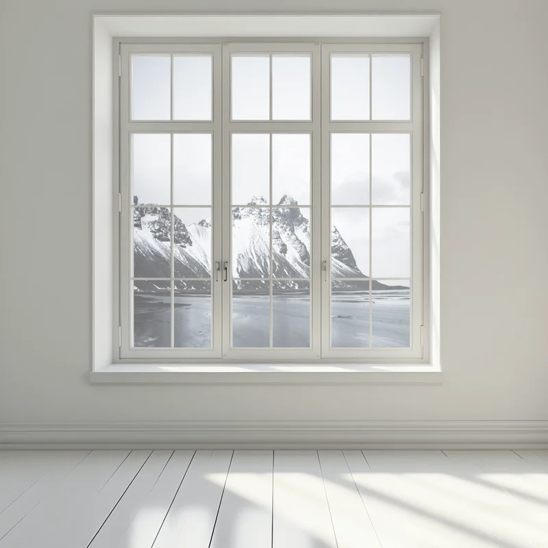 Fensteraufkleber ruhige schneebedeckte berglandschaft am meer