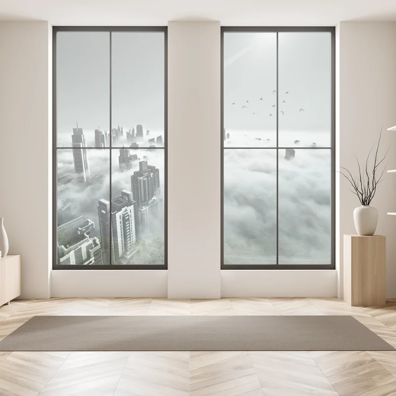 Fensteraufkleber neblige skyline von Dubai über den wolken