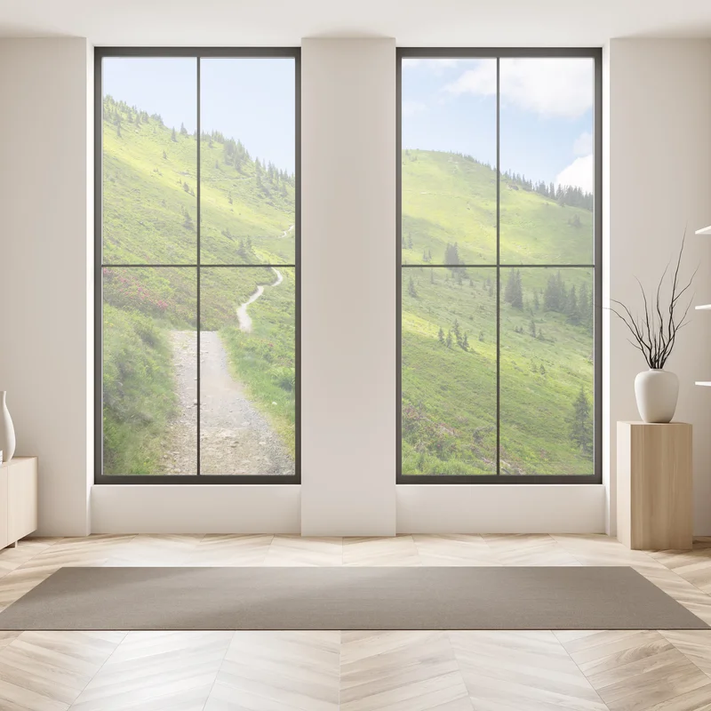 Fensteraufkleber sonniger bergpfad durch grüne wiese Fensteraufkleber sonniger bergpfad durch grüne wiese