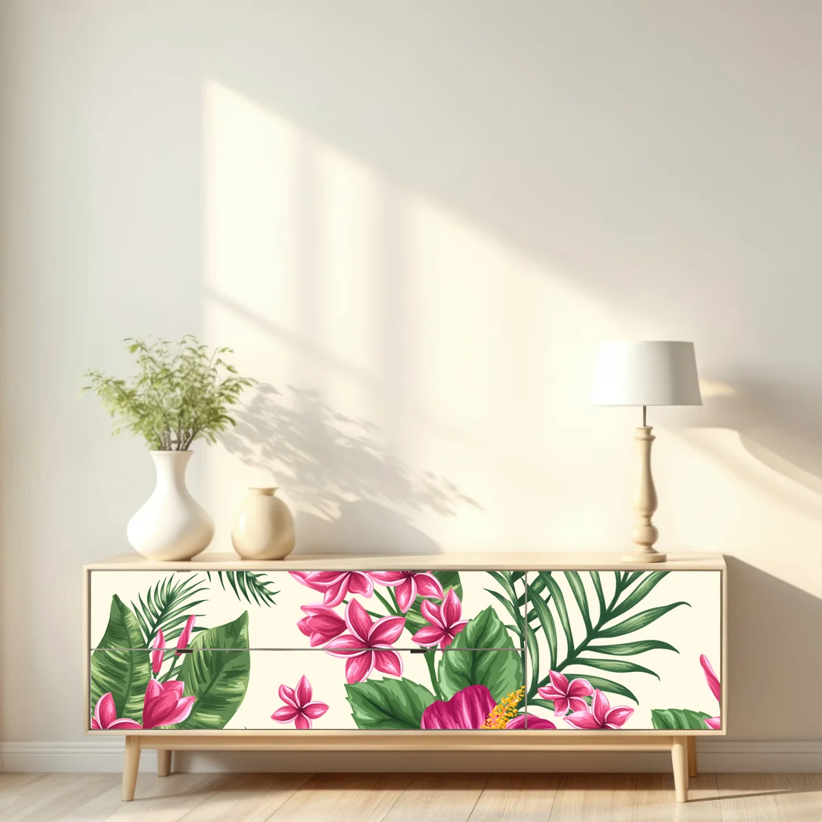 Repositionierbarer Aufkleber tropisches muster mit rosa hibiskus Repositionierbarer Aufkleber tropisches muster mit rosa hibiskus