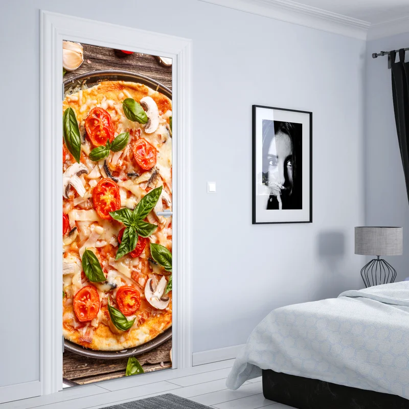 Türaufkleber frische pizza mit basilikum und cherrytomaten