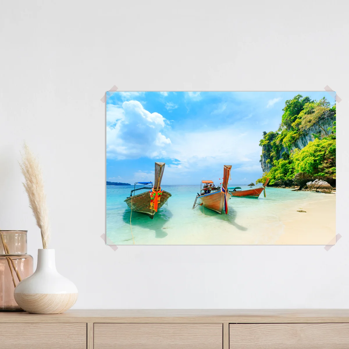 Poster longtail-boote am türkisfarbenen strand von Phuket Poster longtail-boote am türkisfarbenen strand von Phuket