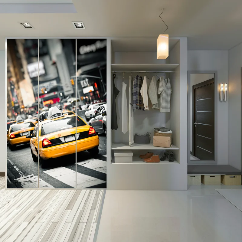 Schrankaufkleber gelbes taxi in den straßen von New York