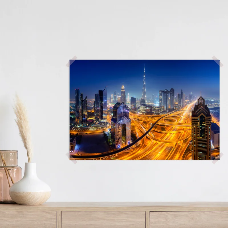 Poster panorama der nächtlichen skyline von Dubai Poster panorama der nächtlichen skyline von Dubai