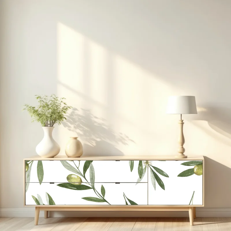 Repositionierbarer Aufkleber aquarell olivenzweige muster