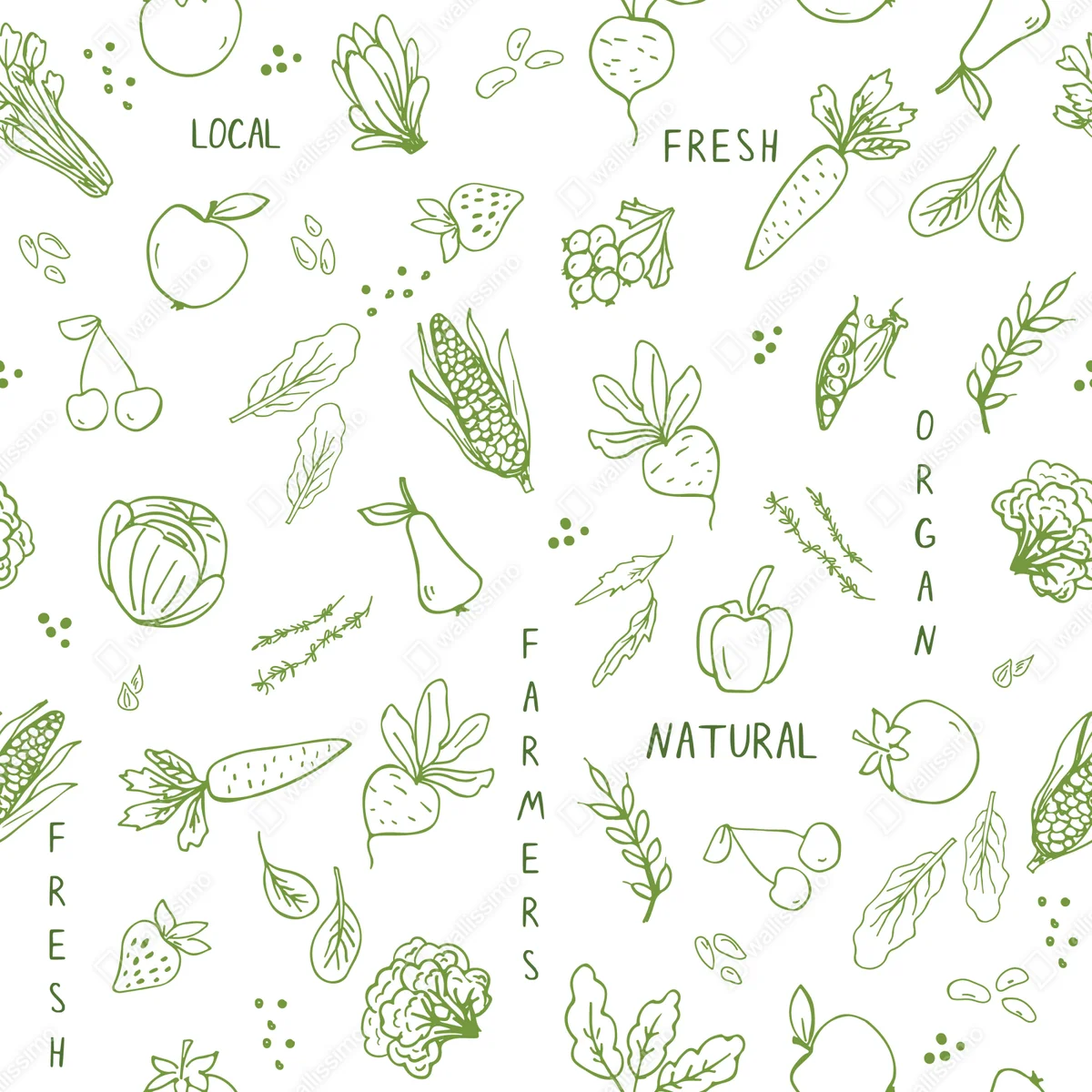 Fototapeta ręcznie rysowany wzór warzyw i owoców Fototapeta ręcznie rysowany wzór warzyw i owoców