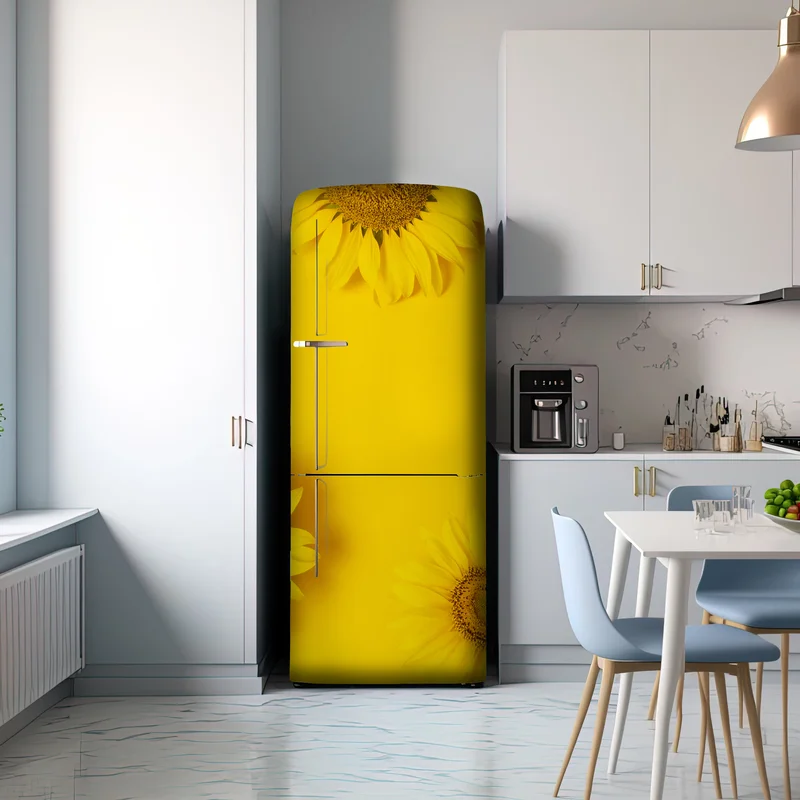 Kühlschrankaufkleber drei sonnenblumen auf gelbem hintergrund Kühlschrankaufkleber drei sonnenblumen auf gelbem hintergrund