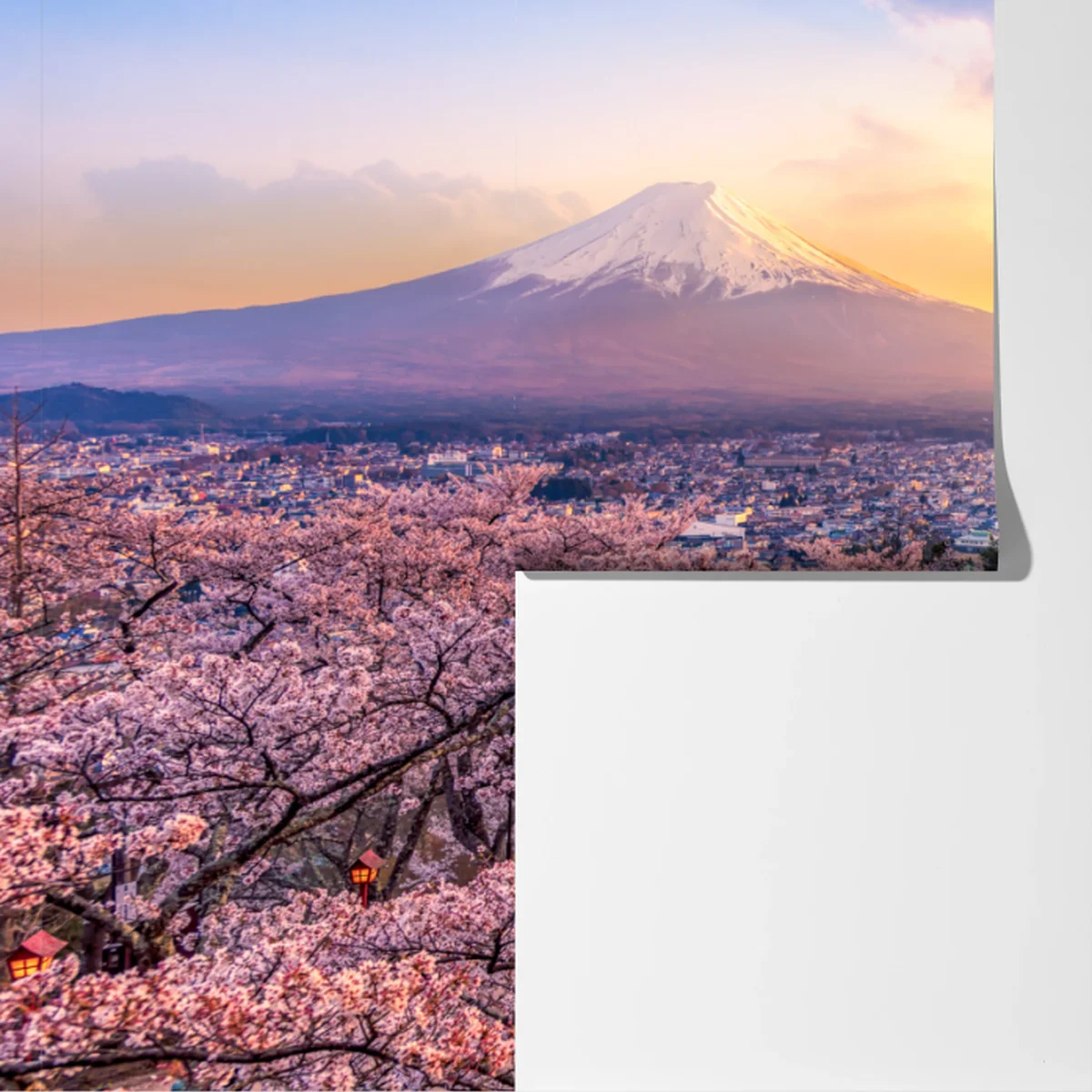 Fototapete sonnenuntergang über dem Fuji und der Chureito-Pagode Fototapete sonnenuntergang über dem Fuji und der Chureito-Pagode