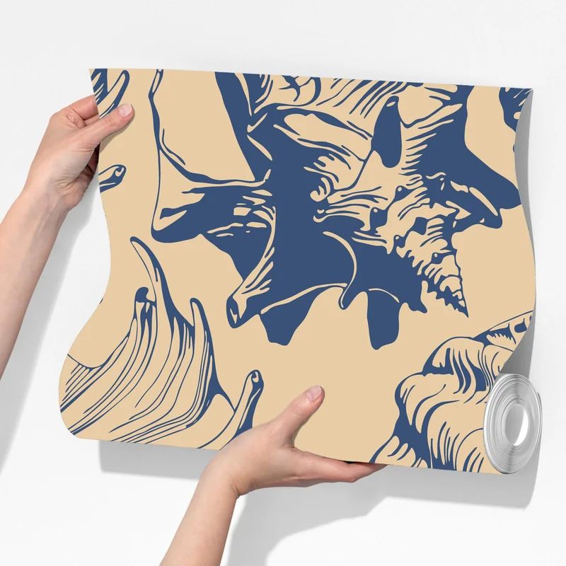 Fototapete muschelmuster in blau und beige Fototapete muschelmuster in blau und beige