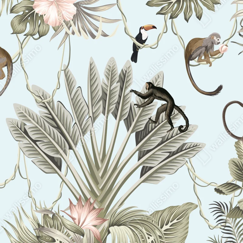 Fototapeta pastelowy wzór dżungli z zwierzętami Fototapeta pastelowy wzór dżungli z zwierzętami