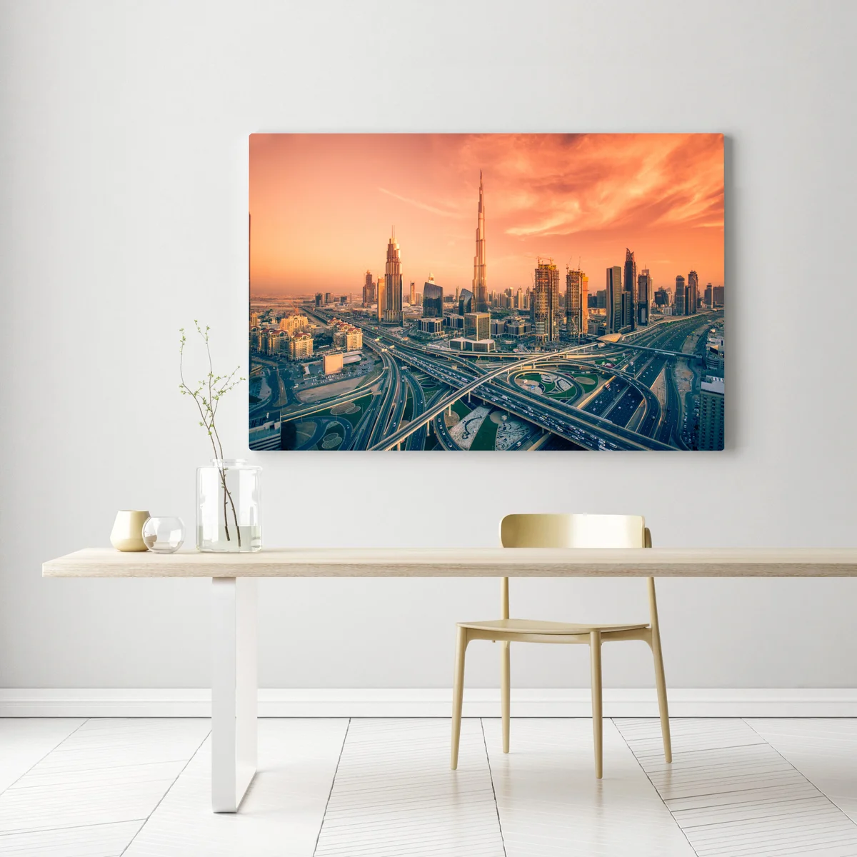 Leinwandbild Dubai skyline bei sonnenuntergang Leinwandbild Dubai skyline bei sonnenuntergang