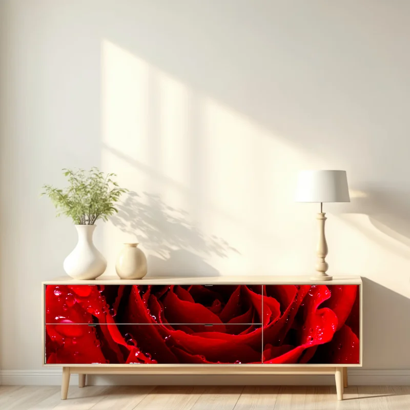 Repositionierbarer Aufkleber leuchtend rote rose nahaufnahme