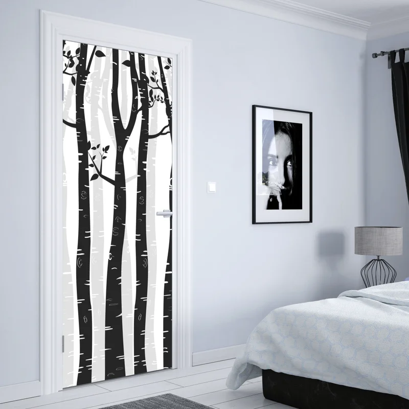 Türaufkleber monochromatischer birkenwald