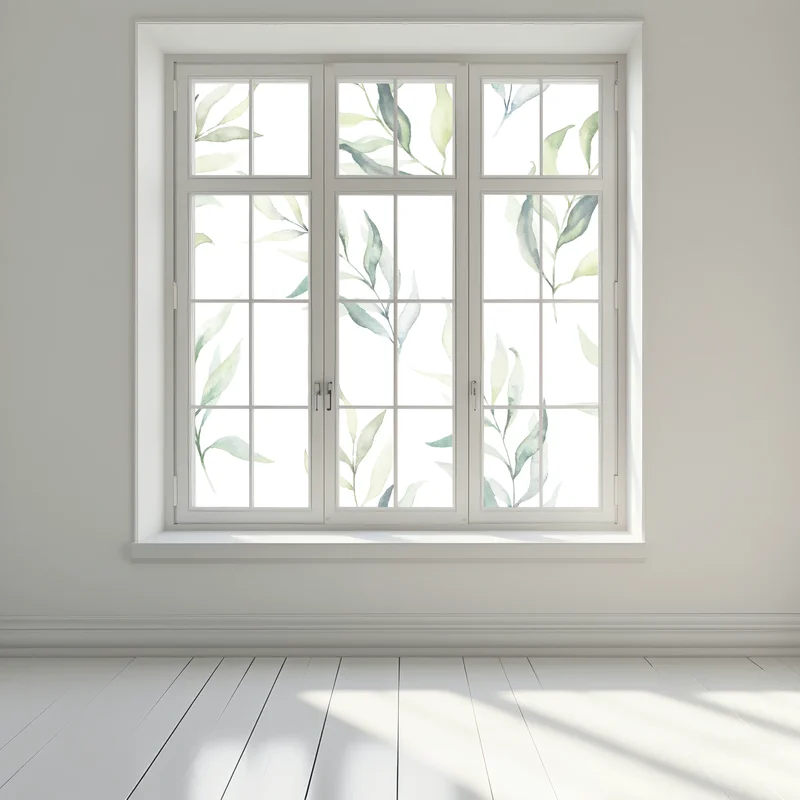 Fensteraufkleber sanftes aquarellmuster mit eukalyptusblättern Fensteraufkleber sanftes aquarellmuster mit eukalyptusblättern