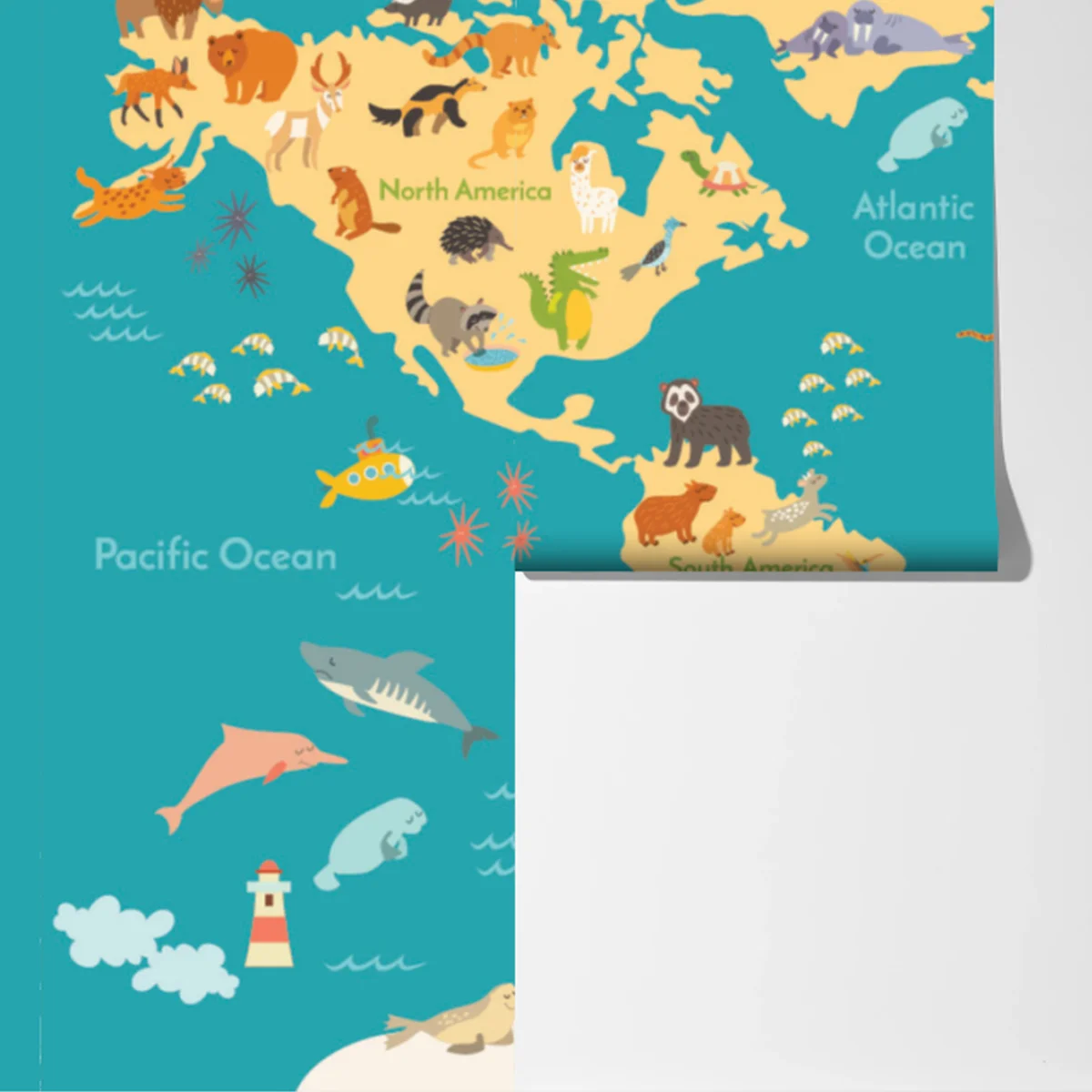 Fototapete bunte weltkarte mit tieren Fototapete bunte weltkarte mit tieren