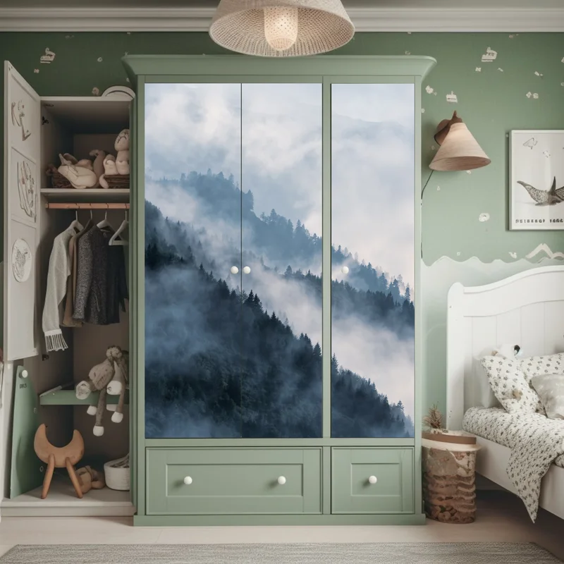 Schrankaufkleber nebelverhangene bergkämme