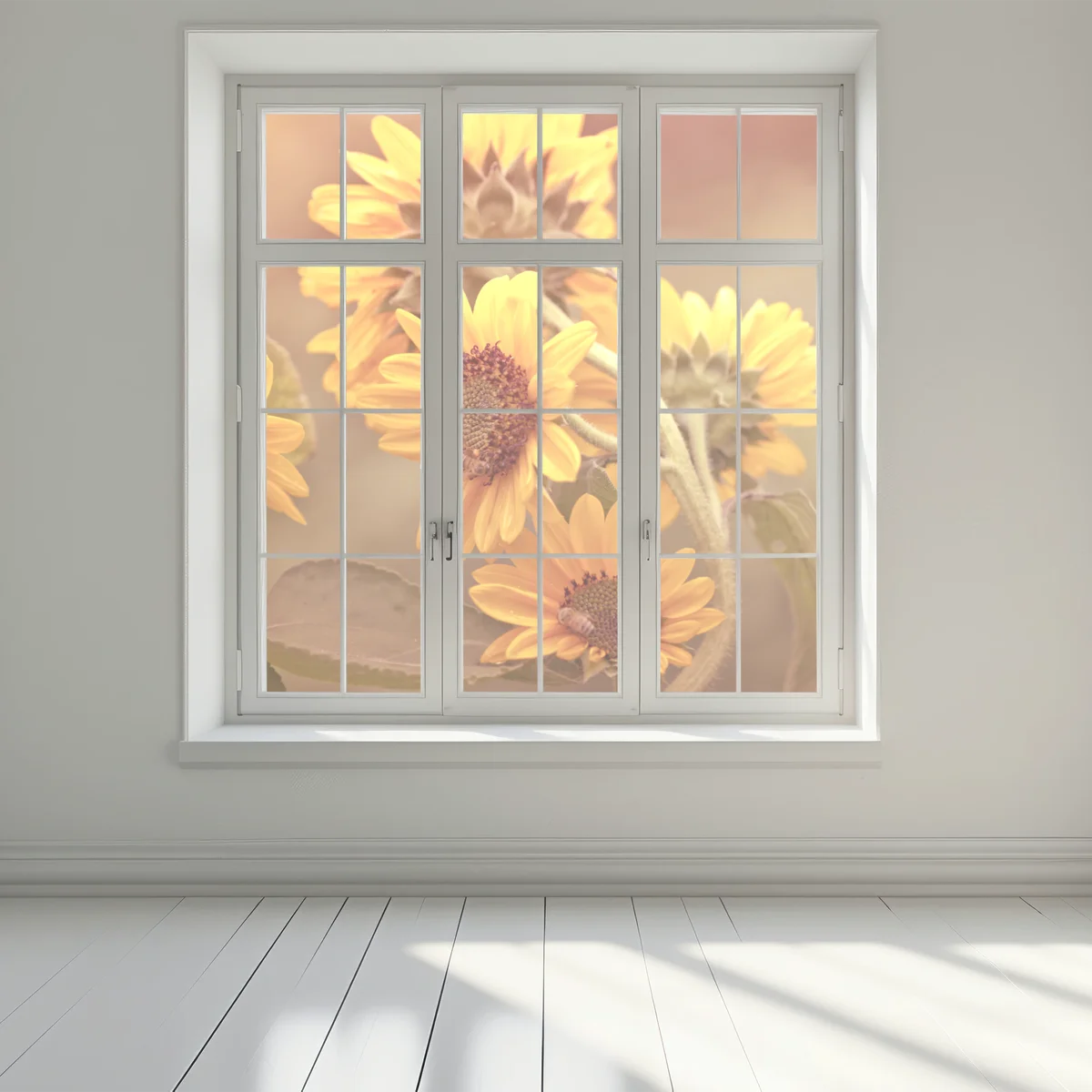 Fensteraufkleber vintage sonnenblumen in warmem licht Fensteraufkleber vintage sonnenblumen in warmem licht