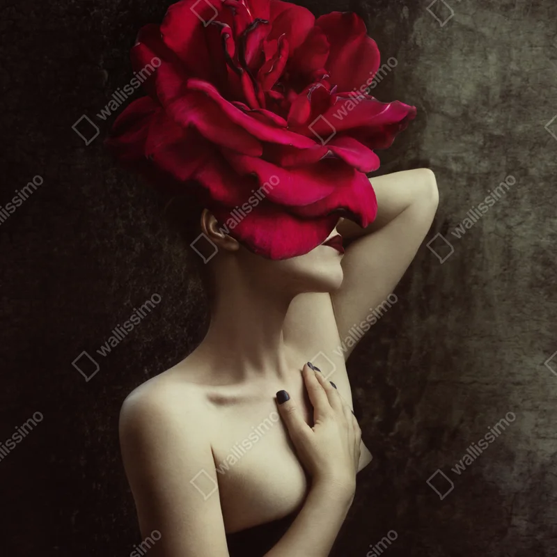 Schrankaufkleber frau mit rosenkopf surreales blumenporträt Schrankaufkleber frau mit rosenkopf surreales blumenporträt