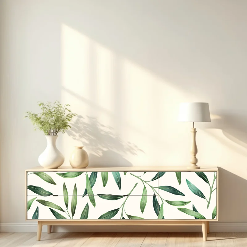 Repositionierbarer Aufkleber grünes aquarell blättermuster