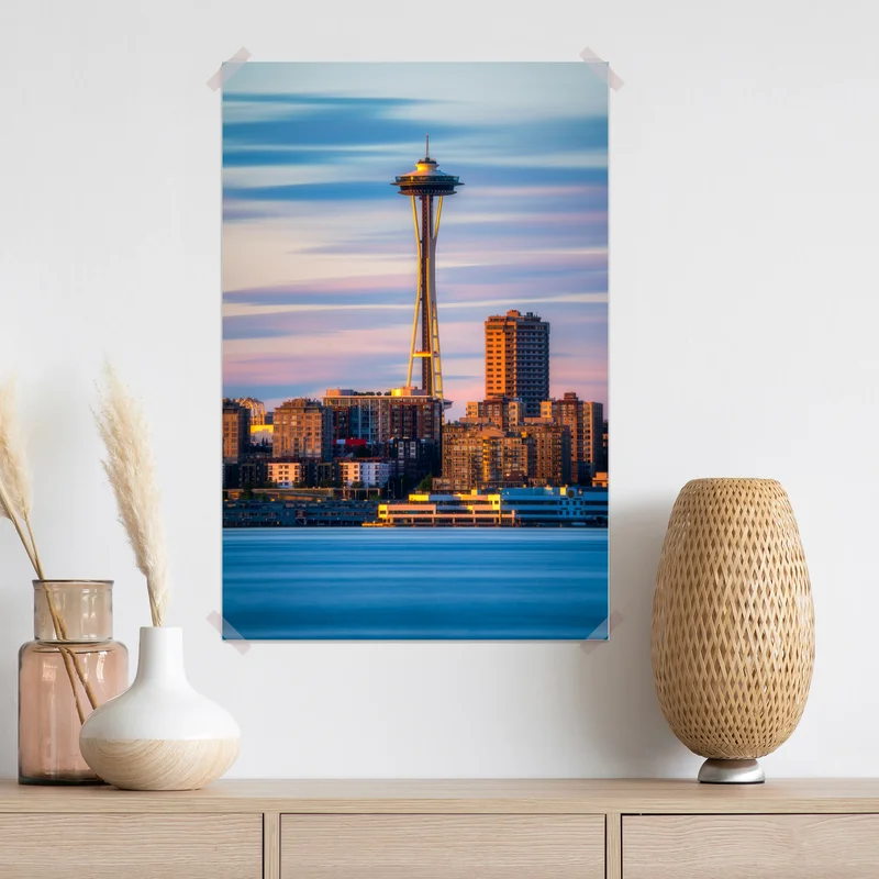 Poster Seattle skyline mit dem Space Needle bei Sonnenuntergang Poster Seattle skyline mit dem Space Needle bei Sonnenuntergang