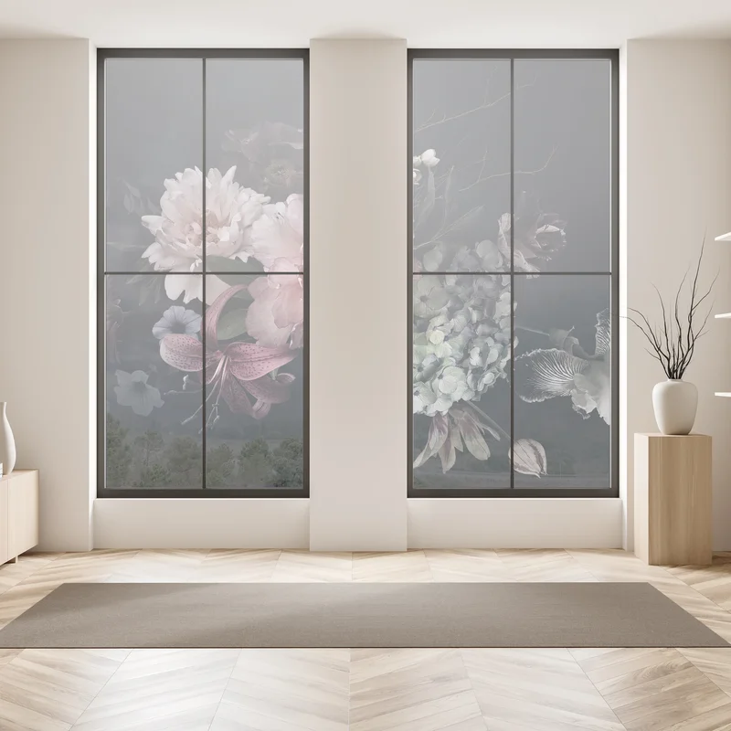 Fensteraufkleber düsterer pfingstrosen- und hortensienstrauß