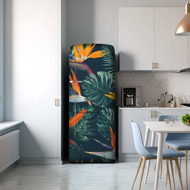 Kühlschrankaufkleber tropisches muster mit strelitzie Kühlschrankaufkleber tropisches muster mit strelitzie