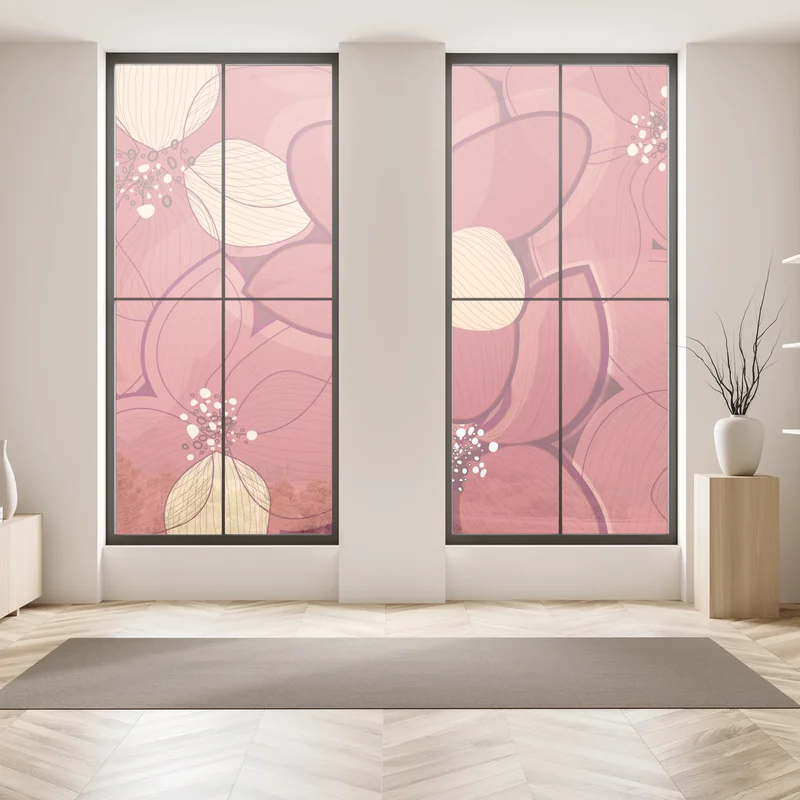 Fensteraufkleber rotes blumenmuster mit beigen mittelpunkten