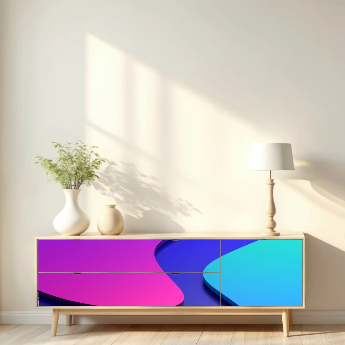 Repositionierbarer Aufkleber leuchtende lila-blaue abstrakte 3d-formen Repositionierbarer Aufkleber leuchtende lila-blaue abstrakte 3d-formen