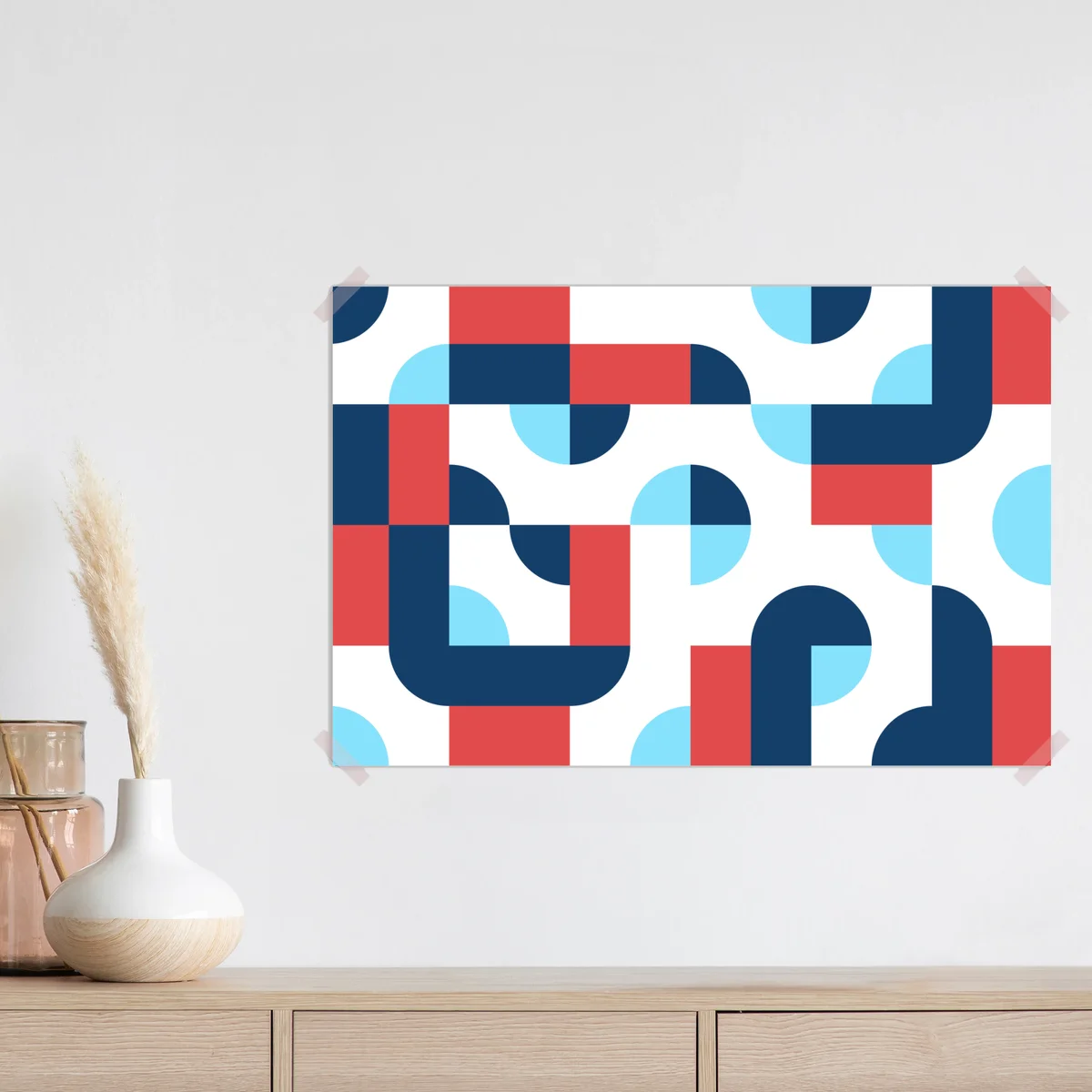 Poster mutiges geometrisches muster in dunkelblau und koralle Poster mutiges geometrisches muster in dunkelblau und koralle