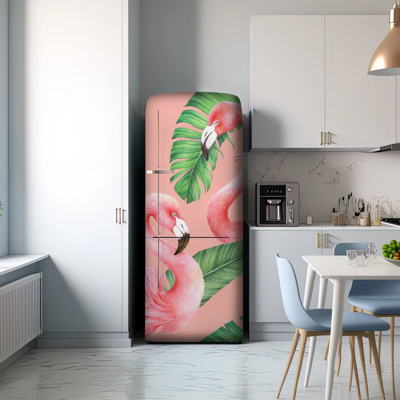 Kühlschrankaufkleber rosa flamingo muster mit tropischen blättern