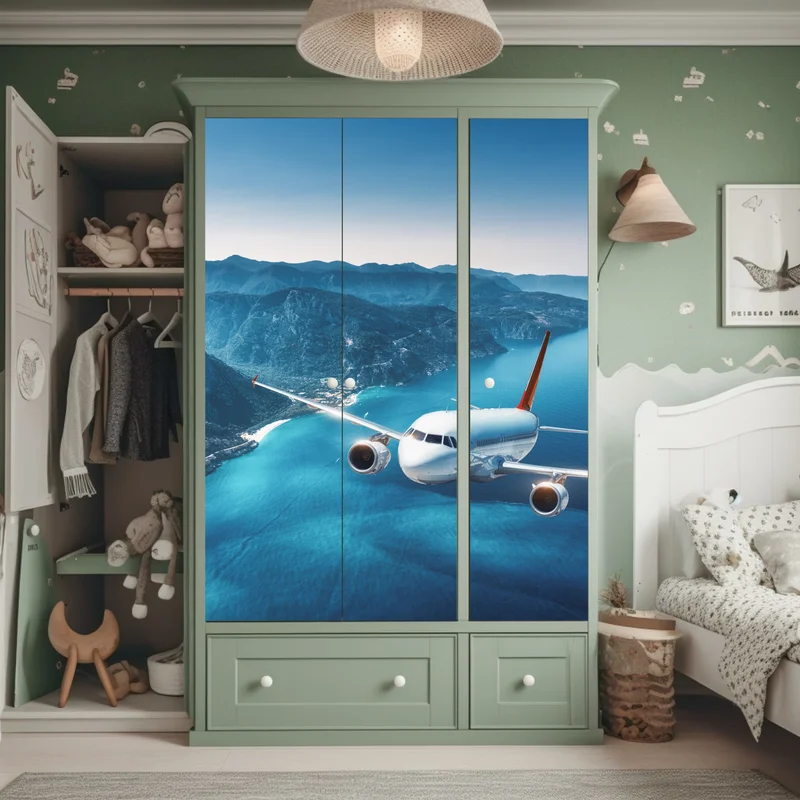 Schrankaufkleber küstenflug über türkisblauem meer