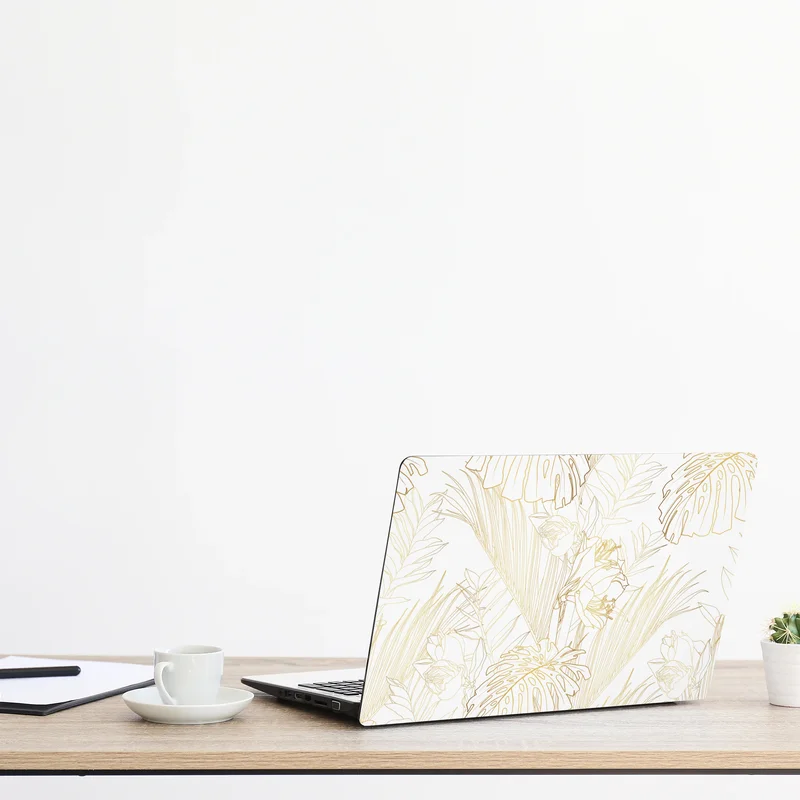 Laptop-Aufkleber goldenes tropisches blattmuster