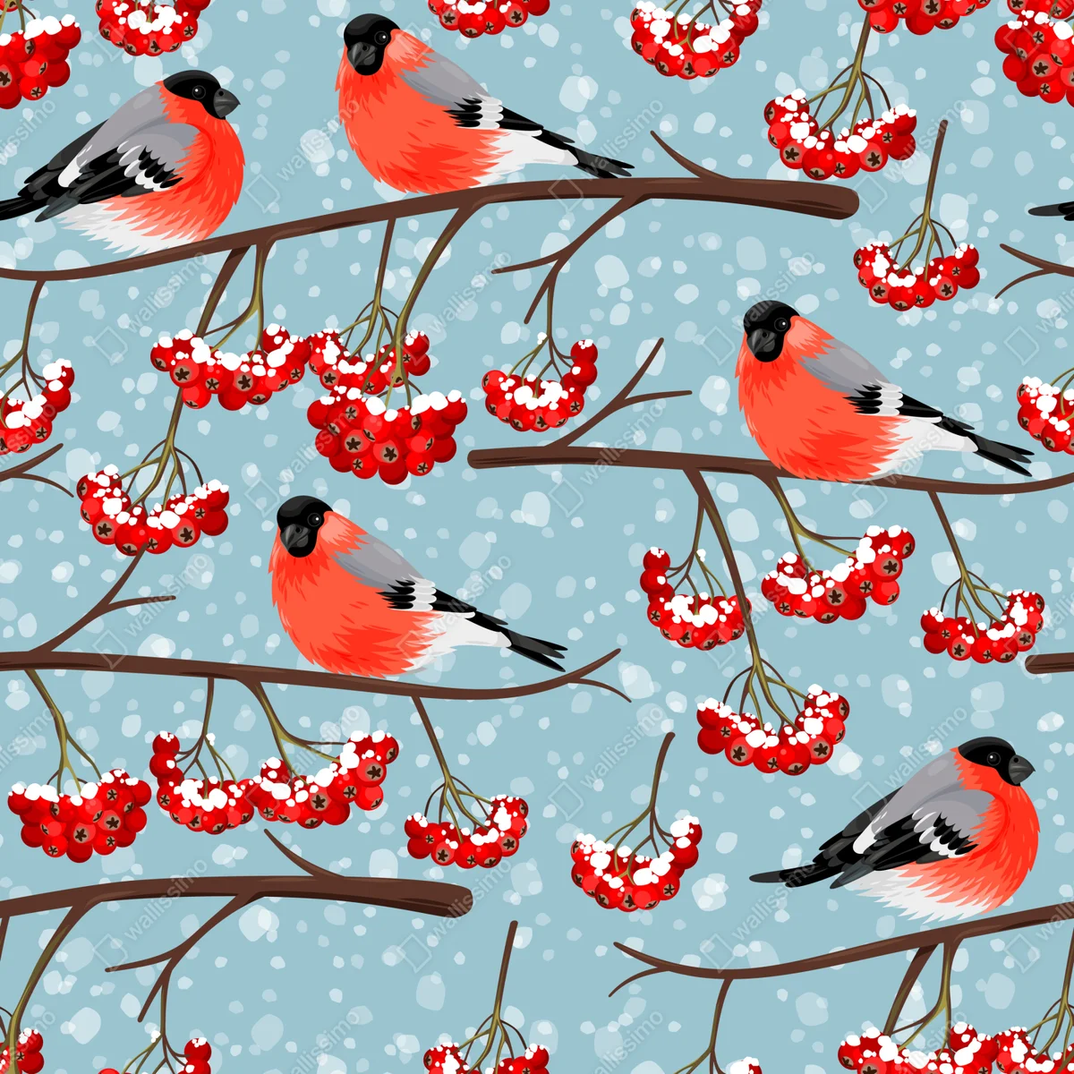Repositionierbarer Aufkleber winterliche gimpel und vogelbeeren - muster Repositionierbarer Aufkleber winterliche gimpel und vogelbeeren - muster