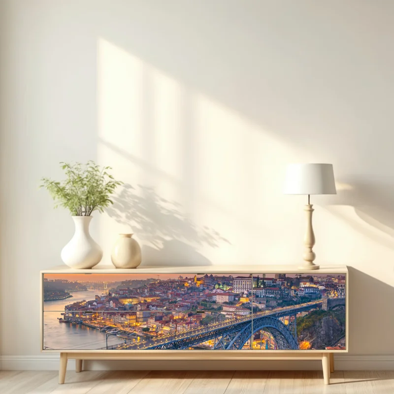 Repositionierbarer Aufkleber porto skyline bei dämmerung mit Dom Luís I