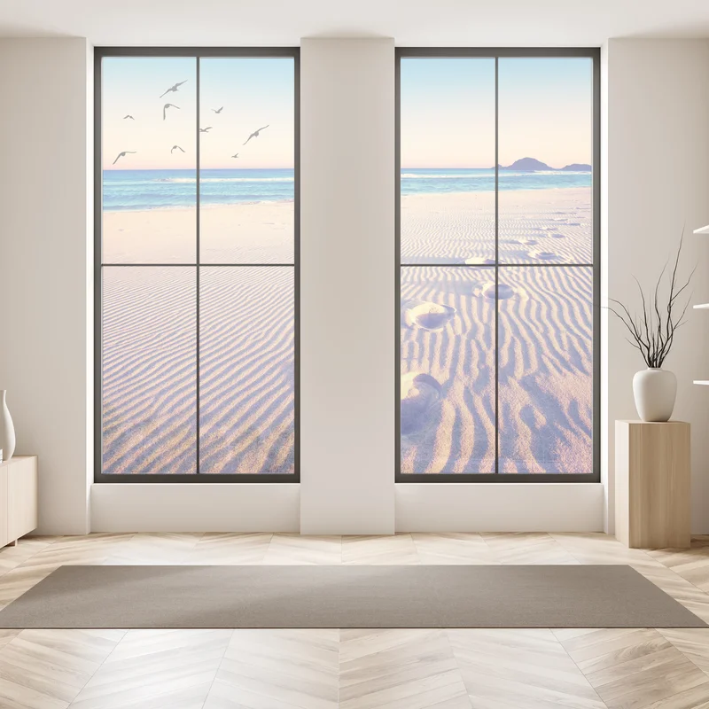 Fensteraufkleber magische fußspuren am sommerstrand