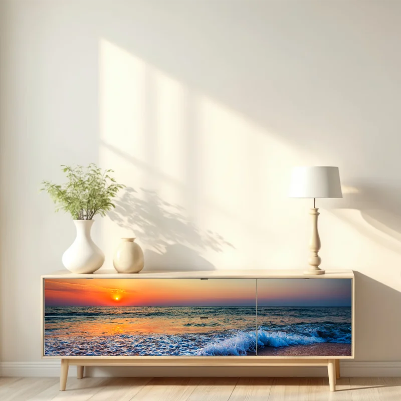 Repositionierbarer Aufkleber goldener sonnenaufgang über dem meer