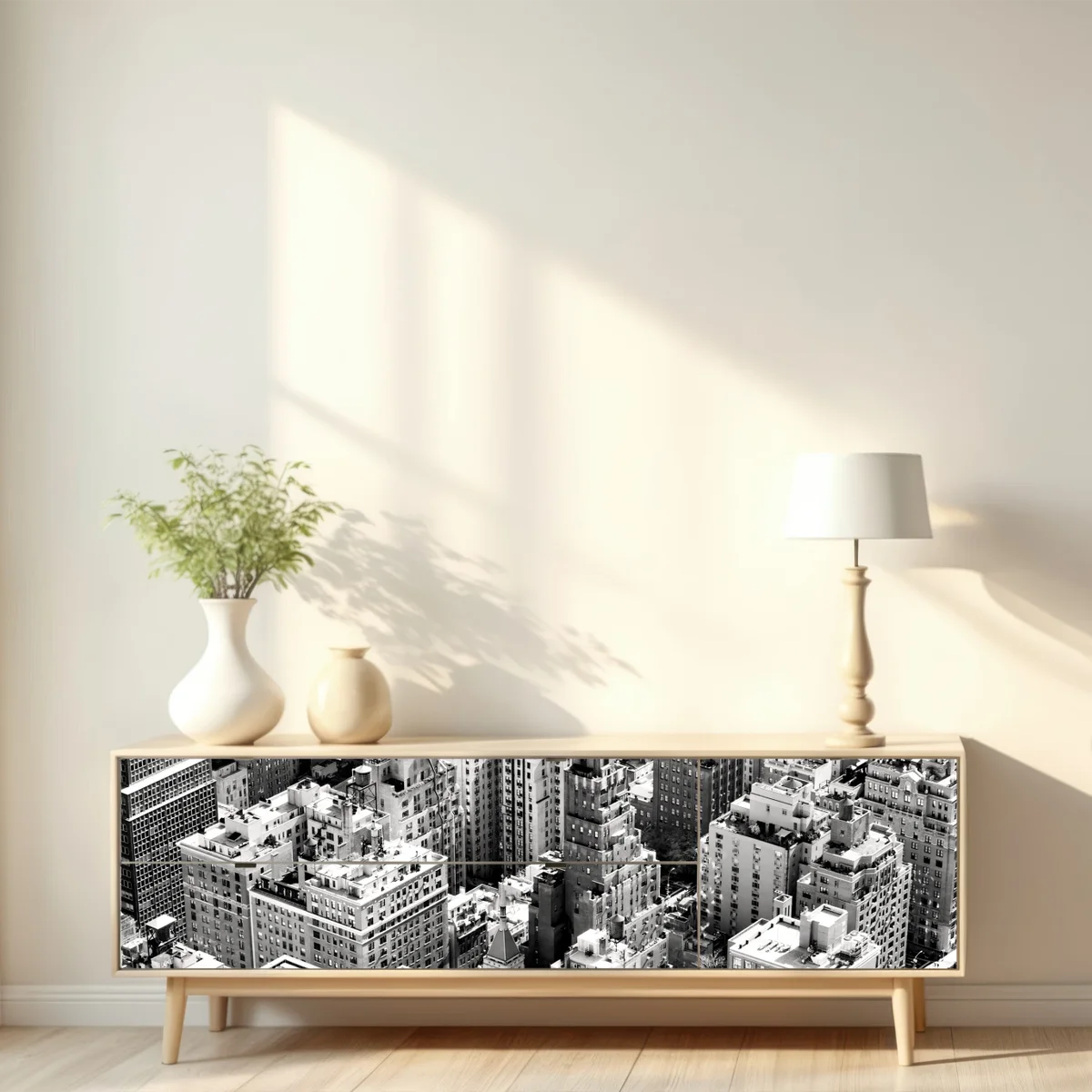 Repositionierbarer Aufkleber Manhattan luftaufnahme skyline in monochrom Repositionierbarer Aufkleber Manhattan luftaufnahme skyline in monochrom