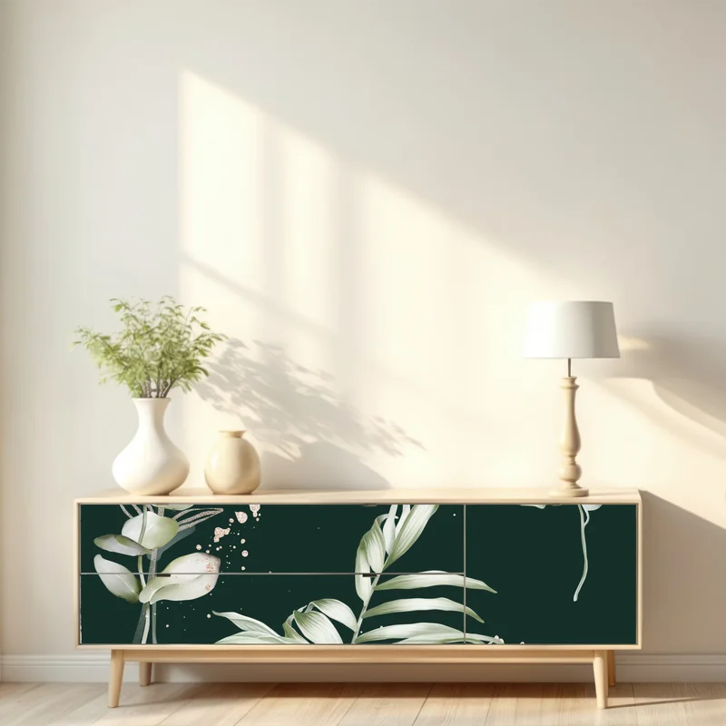 Repositionierbarer Aufkleber eukalyptus muster mit goldakzenten