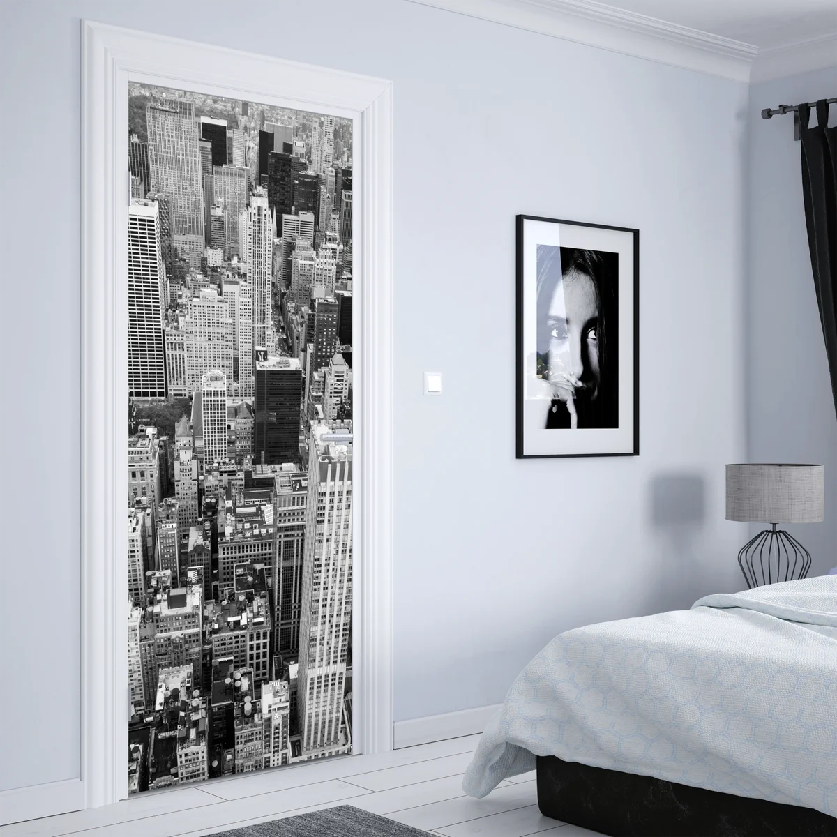 Türaufkleber schwarzweiße stadtsilhouette Türaufkleber schwarzweiße stadtsilhouette