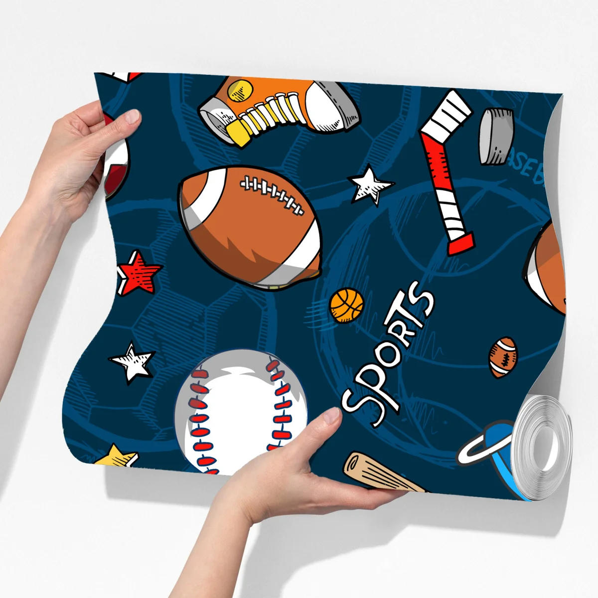 Fototapete verspieltes sportmuster auf dunkelblauem hintergrund Fototapete verspieltes sportmuster auf dunkelblauem hintergrund